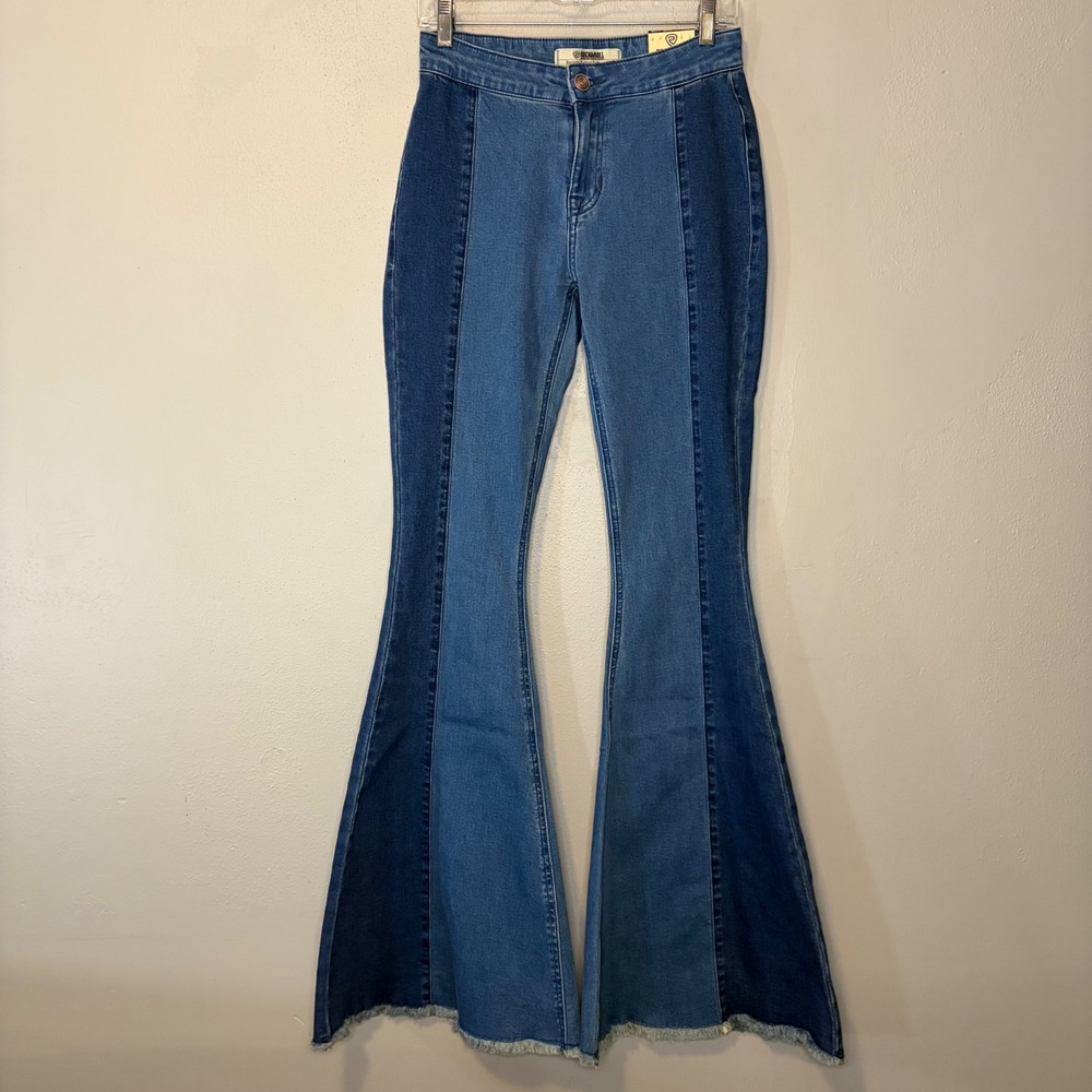 Rock & Roll Denim Womens Two Tone Bell Bottom Jeans High Rise 28x36 RRWD7PRZU9